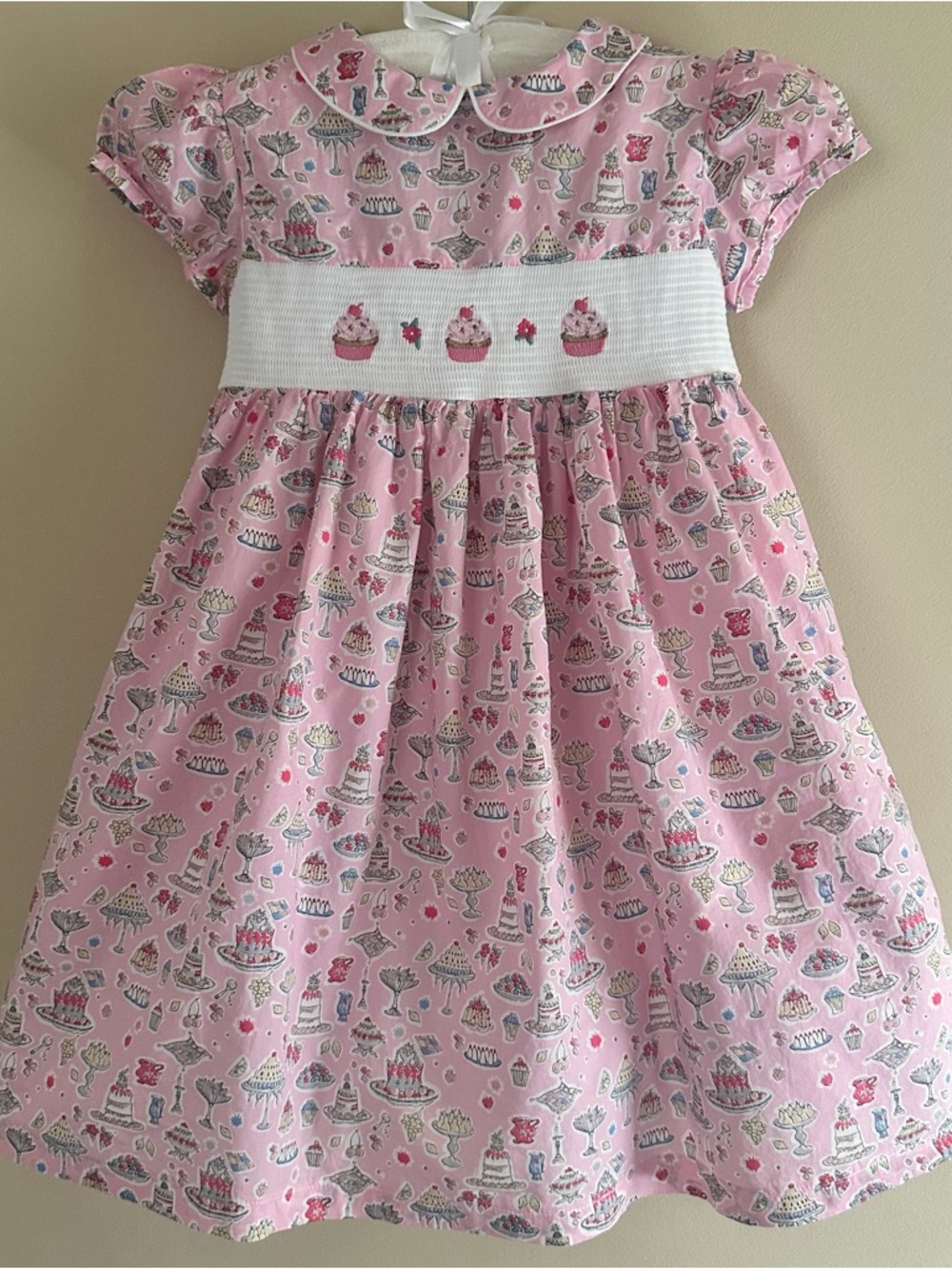 Trotters London Girls 5 Pink Cupcake Smocked Dress Birthday Cake Sweets
